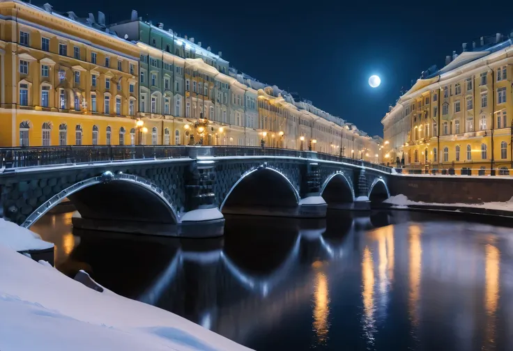 Night view of the street.. Petersburg, winter, luna, night lights, Christmas decorations, Nevsky Prospekt, bridges, high resolution artistic photography, Landscape Mode