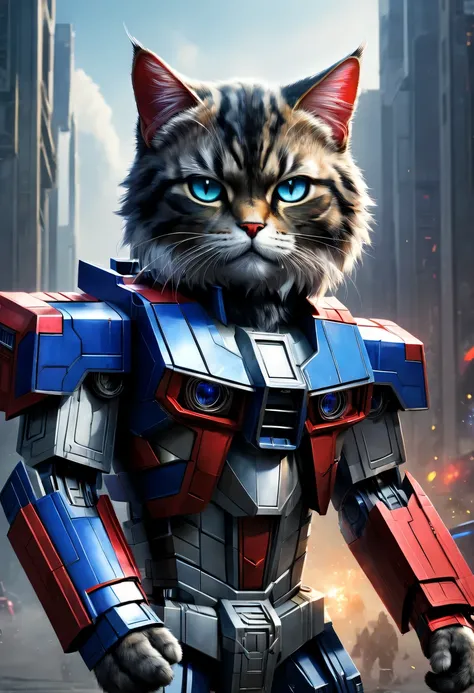 Create a character, combining Cat and Optimus Prime., high detail, Maximum realism, cinematic treatment