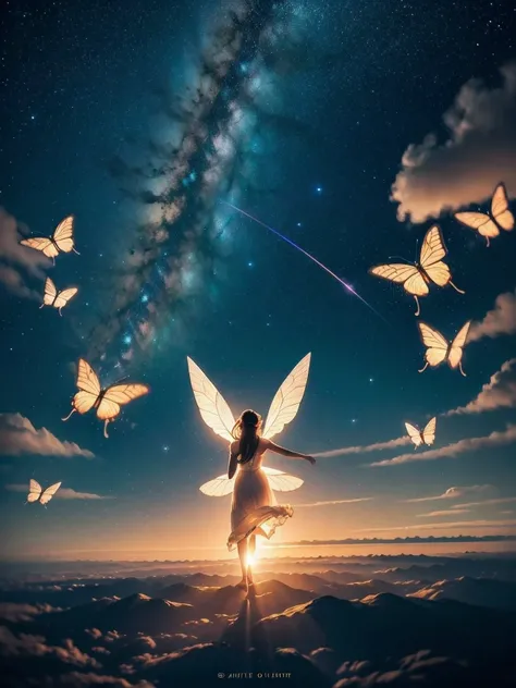 In a serene, The sound of my heart echoes. your dreams are like butterflies dancing in the night sky. This scene expresses a quiet and mysterious atmosphere., where is the software, In a serene響く心臓の鼓動. Above, many delicate, A graceful butterfly dancing gra...