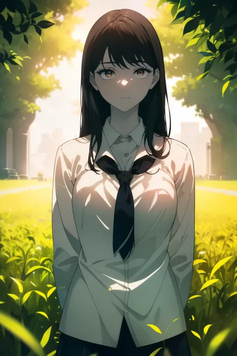 ((((Obra maestra, La mejor calidad, ultrahigh resolution)))), beautiful girl, standing in an open field, ((wearing school uniform)), (long black hair hair in view, in frame), pale skin, (brown eyes), ((ultra detailed eyes:0.7, beautiful and detailed face, ...