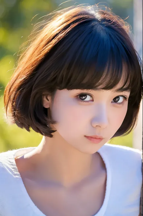 8k, raw, best quality, ultra high res, 1girl, portrait, closeup, short hair, perfect lighting, bangs, standing, crying, shed tea...