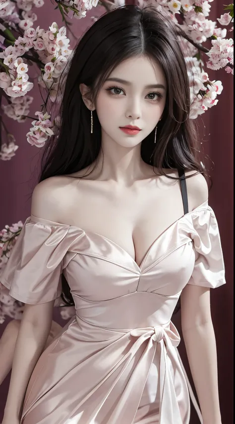 short sleeves,off shoulder, dress, ((cowboy shot)),red lips, mature female, makeup,（tmasterpiece、best qualtiy、A high resolution），white backgrounid，Acrylic paints，（（splash of color，Splash ink、Color splattering）），Water，water bloom，Sweet Chinese girl，light bl...