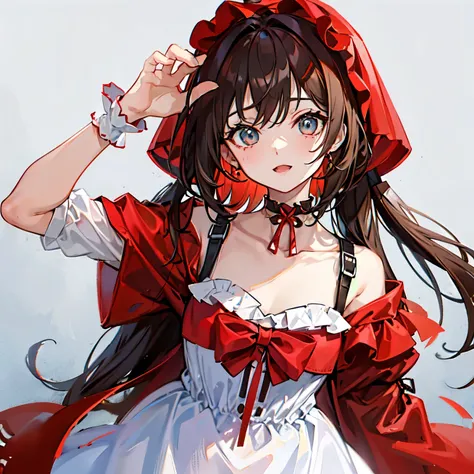 1 persons、girl with、Little Red Riding Hood、Brown hair long、kawaii、a choker、