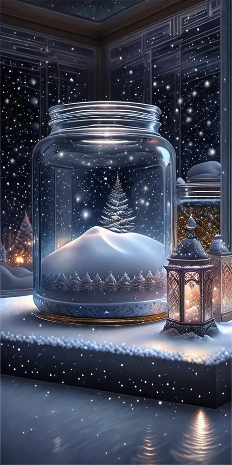 The entire universe is contained in a glass jar, ultra-realistic, ultra-detailed, dramatic lighting, 4k, snow-white environment