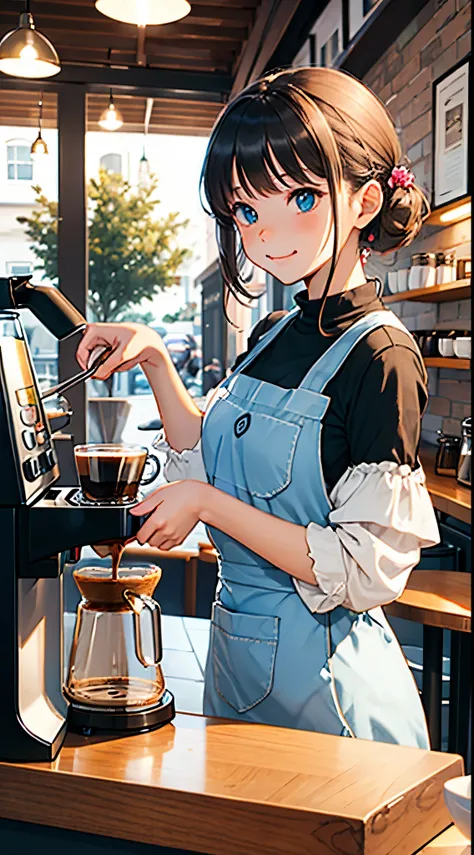 cute kitten making coffee in a cafe