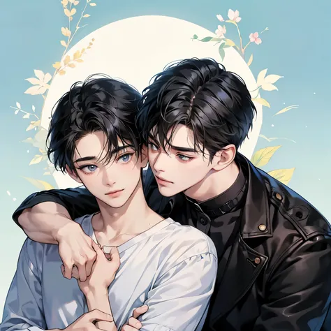 身長差のあるTwo men性、men and little men、Black-haired man、Man hugging each other、A detailed face、Happy expression on face、Lovers、Boys Love、make love、Two men