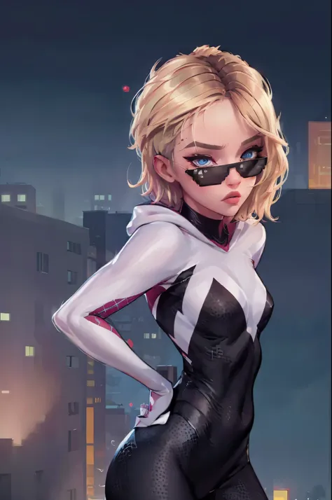 (best quality,realistic:1.37),ultra-detailed,(professional,vivid colors:1.1),portraits, gwen gwen_stacy  posing badass looking u...