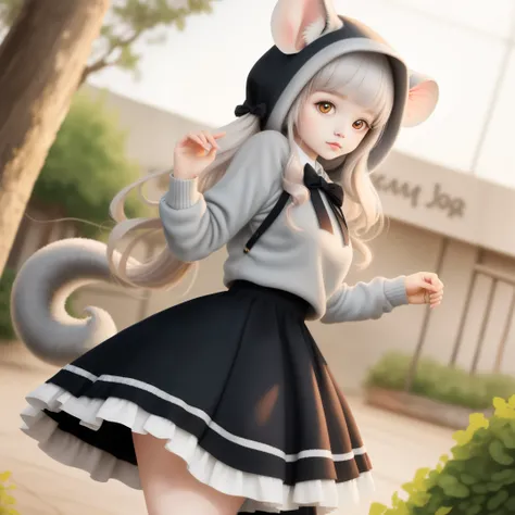 A cute chinchilla, wearing jumper skirt, lolita jumper, sweet lolita