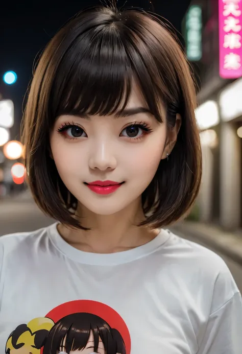 Face focus, sporty attire, glowingblackeyes, feminine style, one-girl, asymmetrical through bangs, through bangs, black hair color hair, the goodid, the good, Camera gaze, ssmile, natta, 城市, bob hair, Hazen, Redlip, The shirt, Alone, Eternal, the goodid, u...