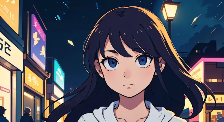 (best-quality:0.8), (best-quality:0.8), perfect anime illustration, extreme closeup portrait of a pretty woman walking through the city at night