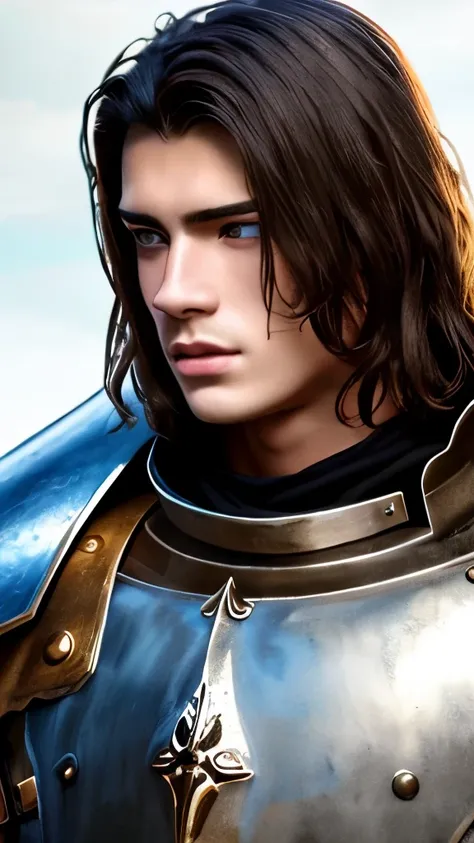 A young man, European medieval scene, medieval knight in armor, shirtless, pecs, abs, handsome, attractive boy, European boy, best quality, cinematic, the most handsome boy, strong jaw, harmonious face, focus in the boy, heroic, medieval hero, photo realis...