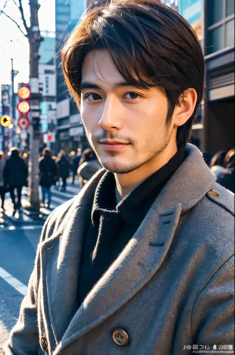 photorealsitic, 8k full body poster, a handsome, japanes, a 25-year-old man, a charming expression, detailed face details, tokyo...