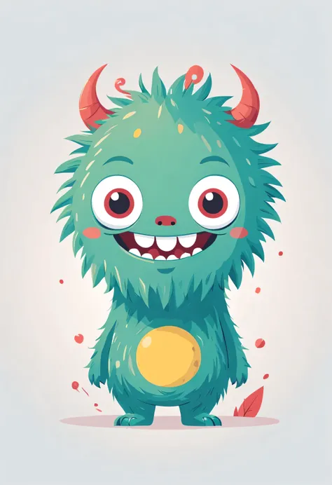 vector illustration, Flat drawing, cute mini monster, cheery, minimalism, (whitebackground)