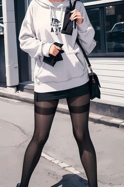 A girl wearing a sweatshirt, shorter pants, ((look from down)), Long stockings or pantyhose, ((Superskirt)), medium, pair,

(The is very detailed), (The details of the face are perfect), (Detailed hands), photorealistic image.