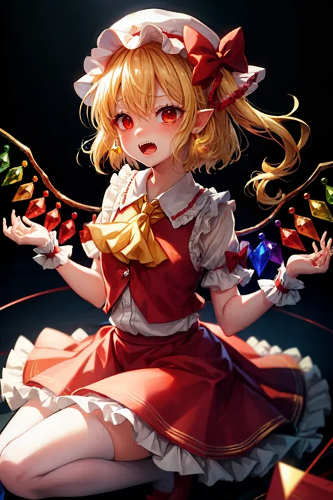 (masterpiece, top quality, best quality, beautiful and aesthetic:1.2), flandre_scarlet_touhou, blonde_hair, wings, red_eyes, cry...