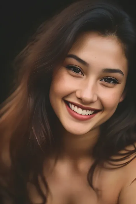 (close-up, editorial photograph of a 21 year old woman), (highly detailed face:1.4) (smile:1.5) (background inside dark, moody, private study:1.OV, by lee jeffries, nikon d850, film stock photograph ,4 kodak portra 400 ,camera f1.6 lens ,rich colors ,hyper...