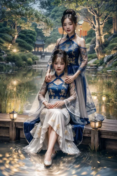 All faces and pictures must be different,((Ultra Long Exposure Photography)) high quality, highly detailed, a stunningly photorealistic closeup portrait of two beautiful Chinese women,Babyfaced, intricate detailed eyes,open shoulders,skirtlift,where two my...