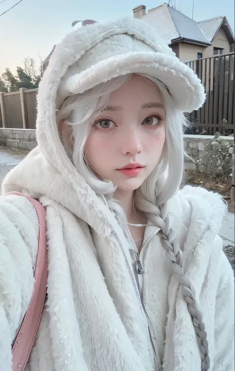 Blonde girl with pink eyes and white hair with a teddy bear, Branch Range, branco hime corte penteado, cabelo whitebangs cabelo, longos cabelos brancos e franja, menina com cabelo branco, cabelos brancos rosto bonito, cabelos brancos da nuvem, kawaii retra...