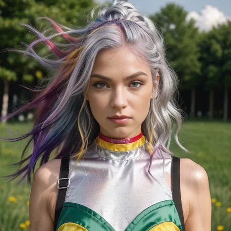 1.5),(1 girl),(dynamic pose),(multicolored hair+silver hair:1.3+red hair:1.2+purple hair+yellow hair:1.3+green hair:1.3),(blue e...