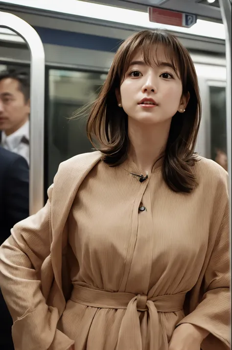 (top-quality、8k、32k、​masterpiece、UHD:1.2)、depth of field:1.2、Photo of a cute Japanese woman、Short Woman、30-years old、beautiful and flawless face, short brown hair、beauitful face、A slender:1.2、small breasts:1.2、intricate-detail, Cinematic feel, full of shyn...