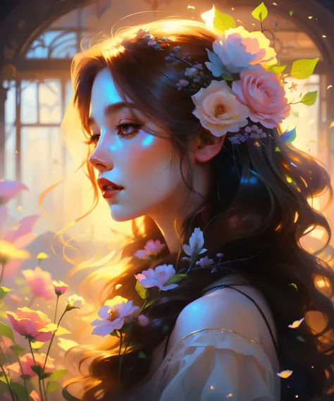 a girl with long hair and flowers in her hair, beautiful character painting, beautiful digital art, beautiful digital artwork, beautiful digital illustration, gorgeous digital art, beautiful digital painting, beautiful fantasy art portrait, fantasy art sty...