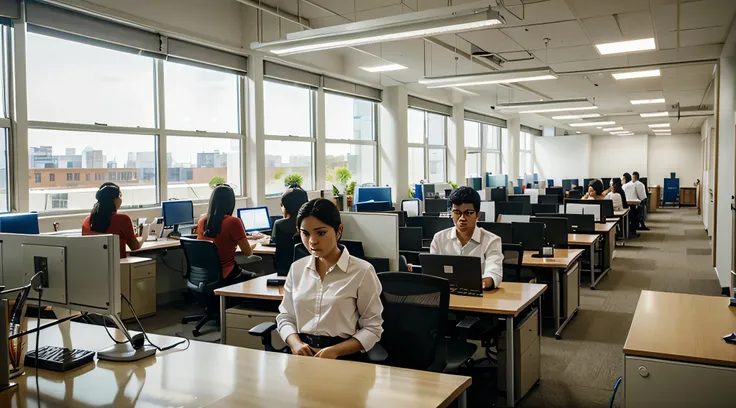 inside a large office working place with many people