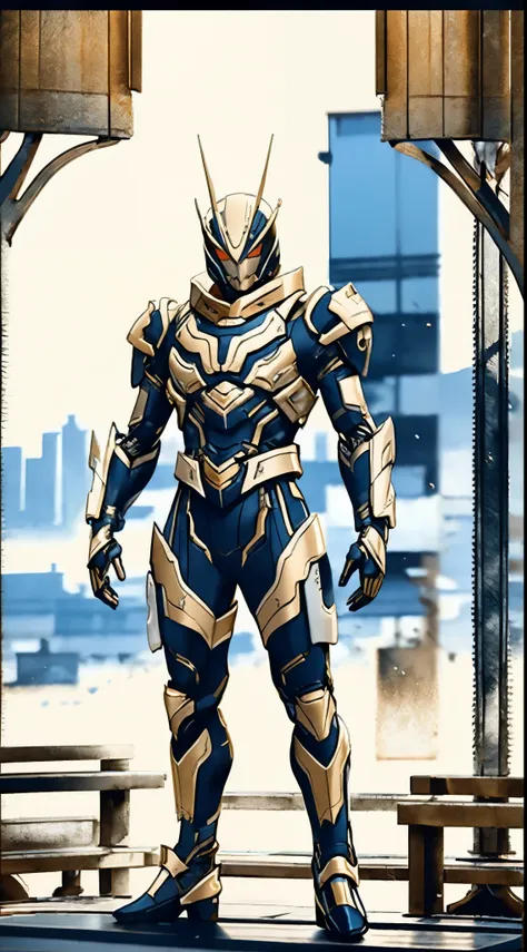 A super a high-tech biotech battle suit, standing on a rooftop, looking over the city, Japanese tokusatsu and American comic style, biometallic texture of the suit, sleek and shiny, dynamic, fast, natural light, cinematic, high quality, high resolution, hi...