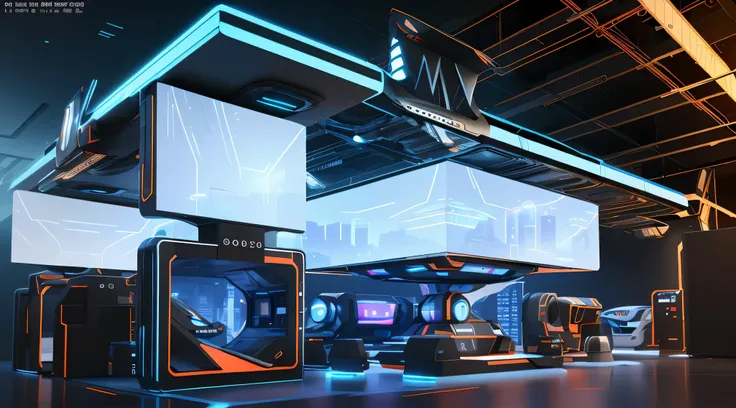 "(Close-up of futuristic interior with exaggerated structure), 3D iOS Room:1.2, Exhibition hall，technologies，originality:1.1, Leiter:1.2, scifi platform:1.1, 3d 8k render, 8K artistic rendering, Mix brightness:0.9, color mixing:0.9)" 3d concept render, 3d ...