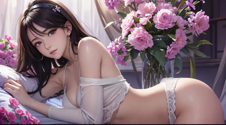 Beautiful Reno Black hair tied back in one that suits the soft white sleeveless, The unfolded nape and neck are great, And the waist and thighs are also very rich. Reno who looks good in white lace underwear, I love Reno soul, voice, The skin, cauterize, I...