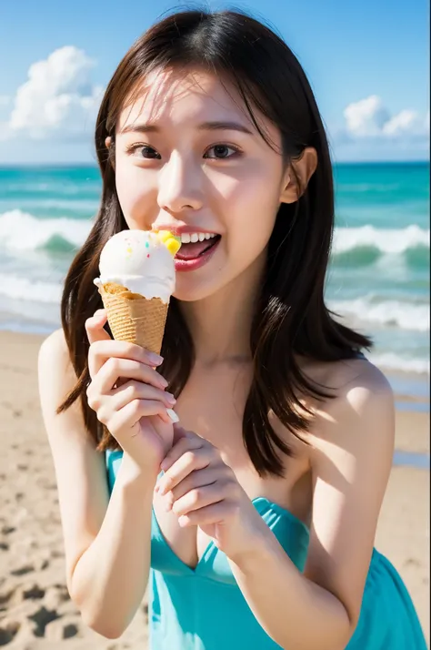 eating ice cream at the beach