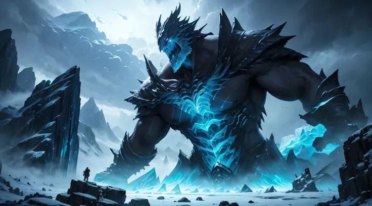 a giant storm rising from behind an ice mountain (arte digital, arte de fantasia, Arte de RPG)