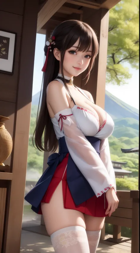 (best quality:1.3),(masterpiece:1.1),(illustration:1.2),(ultra-detailed:1.2),beautiful detailed eyes,1girl,shrine maiden,japanese clothes,detached sleeves,hakama short skirt,bottomless,no panties,ofuda on pussy,maebari,shrine maiden,cleavage,detached sleev...