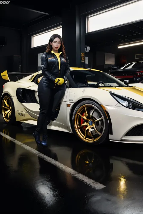 car with a red and gold interior parked in front of a garage, vehicle, mid shot photo, sport car, highlight, album, slr, sportcar, vehicle photography, lotus, sports car, full view of a sport car, photo mid shot, new vehicle, exotic, album photo, black and...