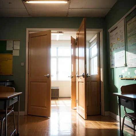 Inside the classroom, look at the classroom door