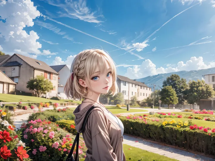 absurderes, ultra-detailliert,bright colour, extremely beautiful detailed anime face and eyes, view straight on, ;D, shiny_skin,25 years old, Short hair, , asymmetrical bangs, Blonde hair with short twin tails, Shiny hair, boobs boobs delicate beautiful fa...