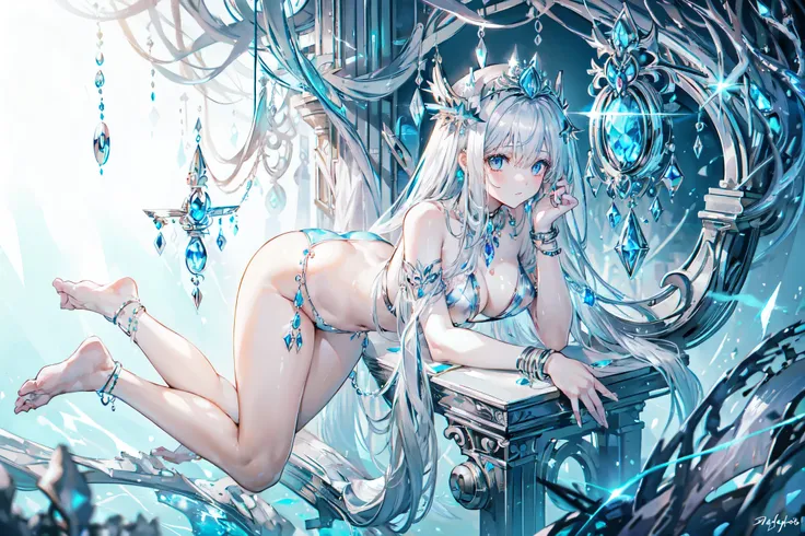 ((Beautiful woman sinking into a sea of mercury,Beautiful silver hair)),BREAK(Silver swimsuit:1.3)(Silver necklace with delicate and beautiful jewels,noble silver bracelet),BREAK MASTERPIECE,top-quality,hight resolution