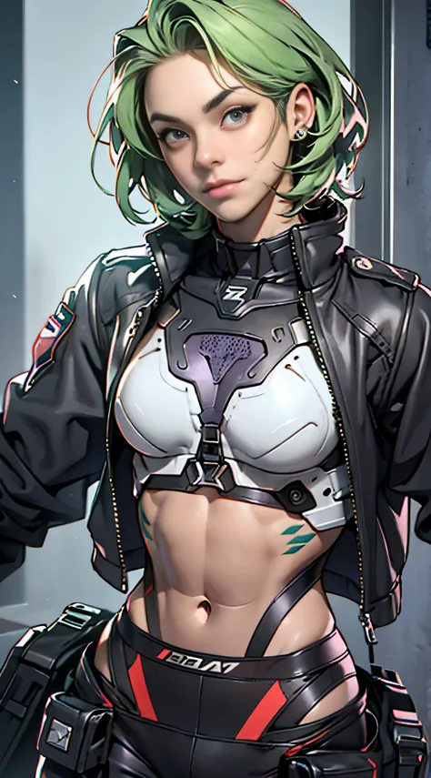 11:23(((Best quality at best: 1.4))),(Unbeatable masterpiece), (hyper HD),(Hyper-realistic 8k CG)、（Light green hair） ((( body))), (((1 girl in))), 25-year-old American soldier with perfect body,,Beautiful and well-groomed face,muscular body:1.2,Solid royal...