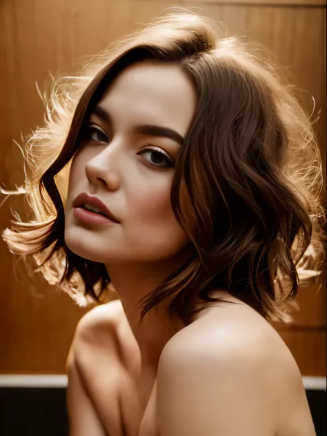 best quality, masterpiece, ultra high res, photorealistic, 1girl, offshoulder, short wavy hair