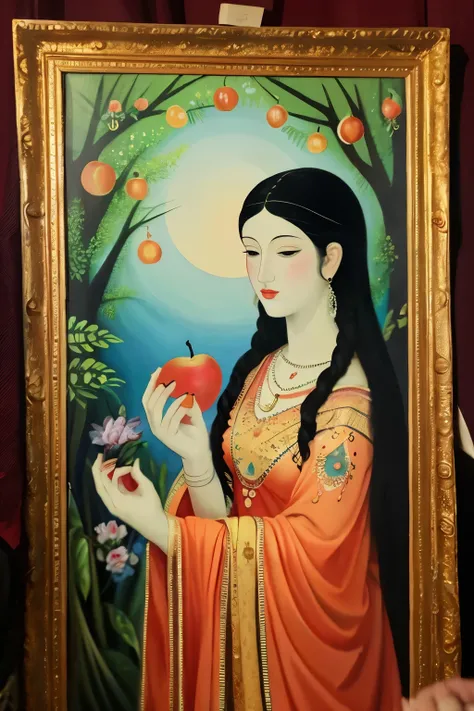 ancient goddess religious painting forest forbidden fruit tattered painting