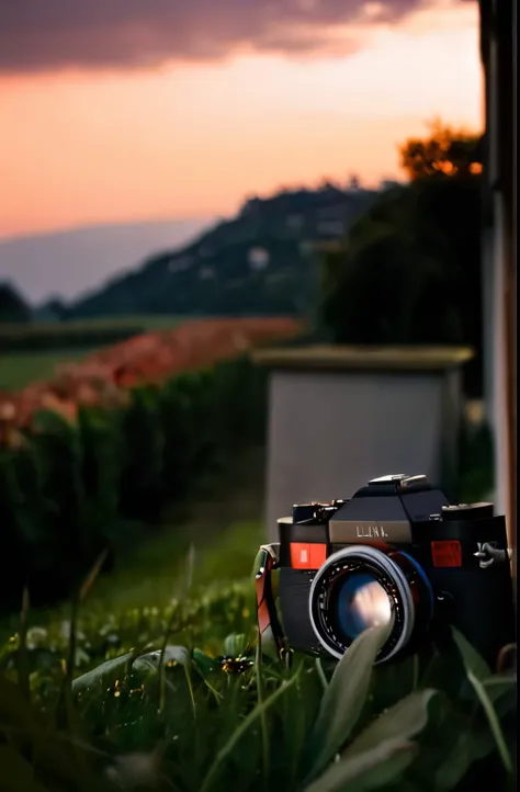 A serene at sunset, nostalgic, dreamy, Well-toned, high quality, highres, ultra real, 4k, realistic, Leica M6, 50mm f/1.8 lens,
