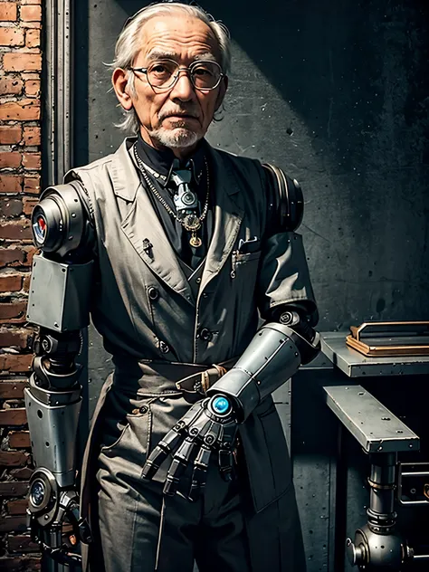 masterpiece, top quality, best quality, official art, (old man, robot butler:1.3), high quality, detailed, 8k, potrait