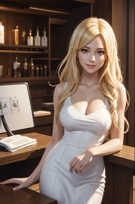 8K,A woman wearing a white dress is taking a photo, Smooth CG art, shiny white skin, 8k high quality detailed art, photorealistic anime girl render, fanart best artstation, character is in her natural pose, Beautiful attractive receptionist woman, elegant ...