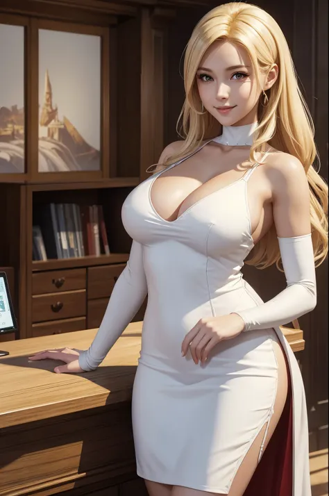 8K,A receptionist wearing a white and red dress is taking pictures., Smooth CG art, shiny white skin, 8k high quality detailed art, photorealistic anime girl render, fanart best artstation, character is in her natural pose, Beautiful attractive receptionis...