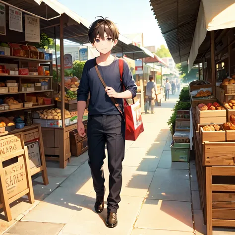 1boy,walking in the market