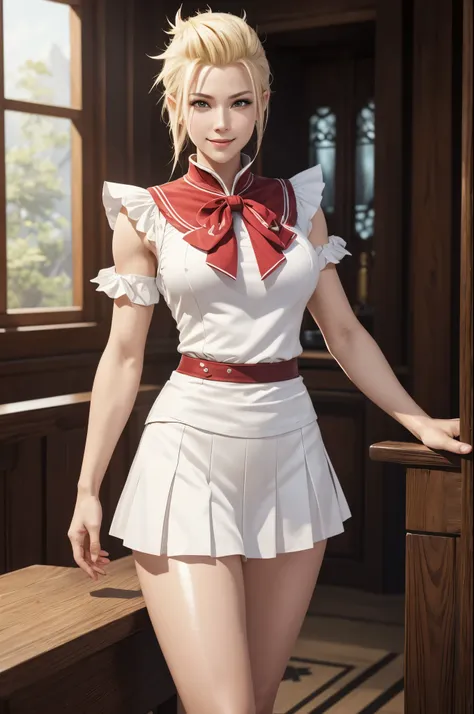 8K,赤と白のGuild staff uniformを着た女性がを撮っています, Smooth CG art, shiny white skin, 8k high quality detailed art, photorealistic anime girl render, fanart best artstation, character is in her natural pose, Beautiful attractive receptionist woman, elegant smiling pos...