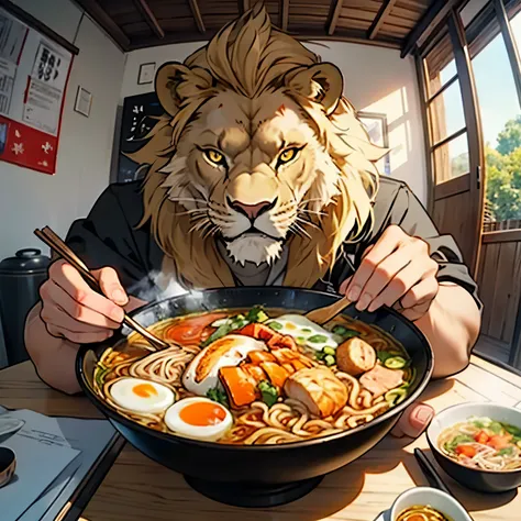 ((best quality)), ((masterpiece)), ( nepali man | lion ) is selling ramen