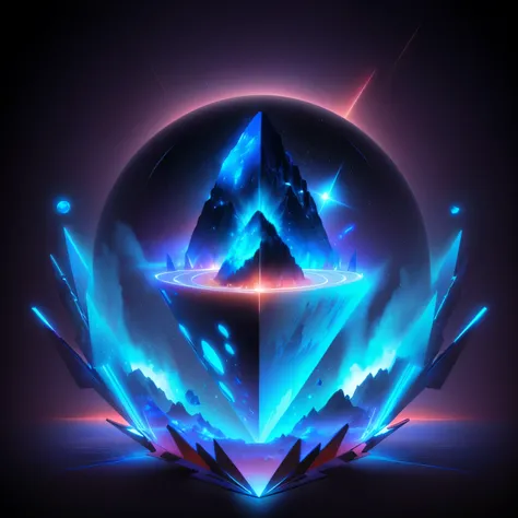 there is a digital art of a mountain with blue fire inside of it, 3 d render beeple, symmetric concept art, style hybrid mix of beeple, elitedangerous 💙💜 ornate ︎, artgem and beeple masterpiece, beeple masterpiece, arstation and beeple highly, in the art s...