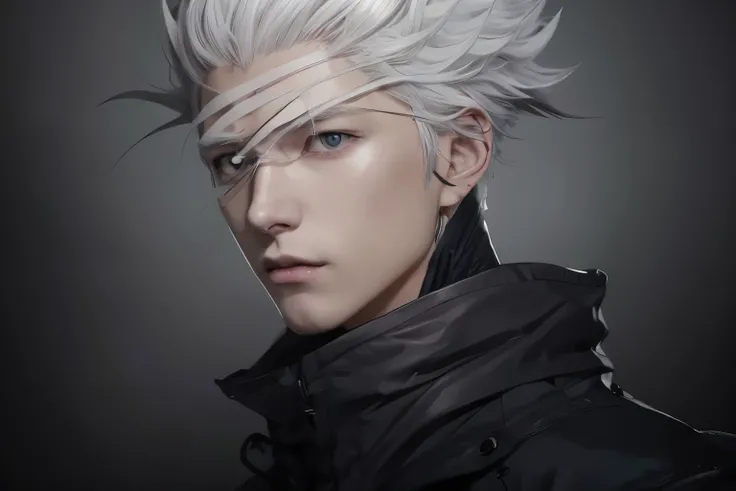 anime character with white hair and light blue eyes in a dark room, nagito komaeda, jujutsu kaisen, nagito komaeda from danganronpa, trigger anime artstyle, key anime visuals, jormungand anime, a silver haired mad, he has dark grey hairs, white haired, key...