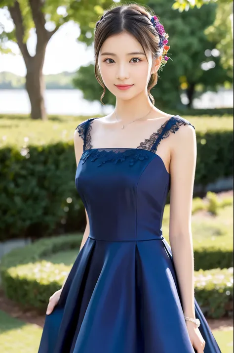 Upper class girl in elegant formal dress of random color、