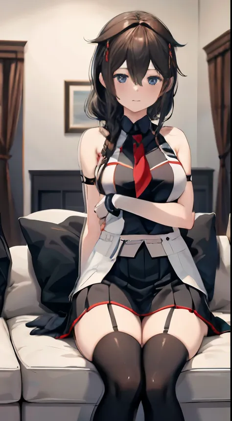 shigure kai 3 kancolle sleeveless black thimble gloves black skirt braid 8k high resolution very fine eyes very fine face、insane...